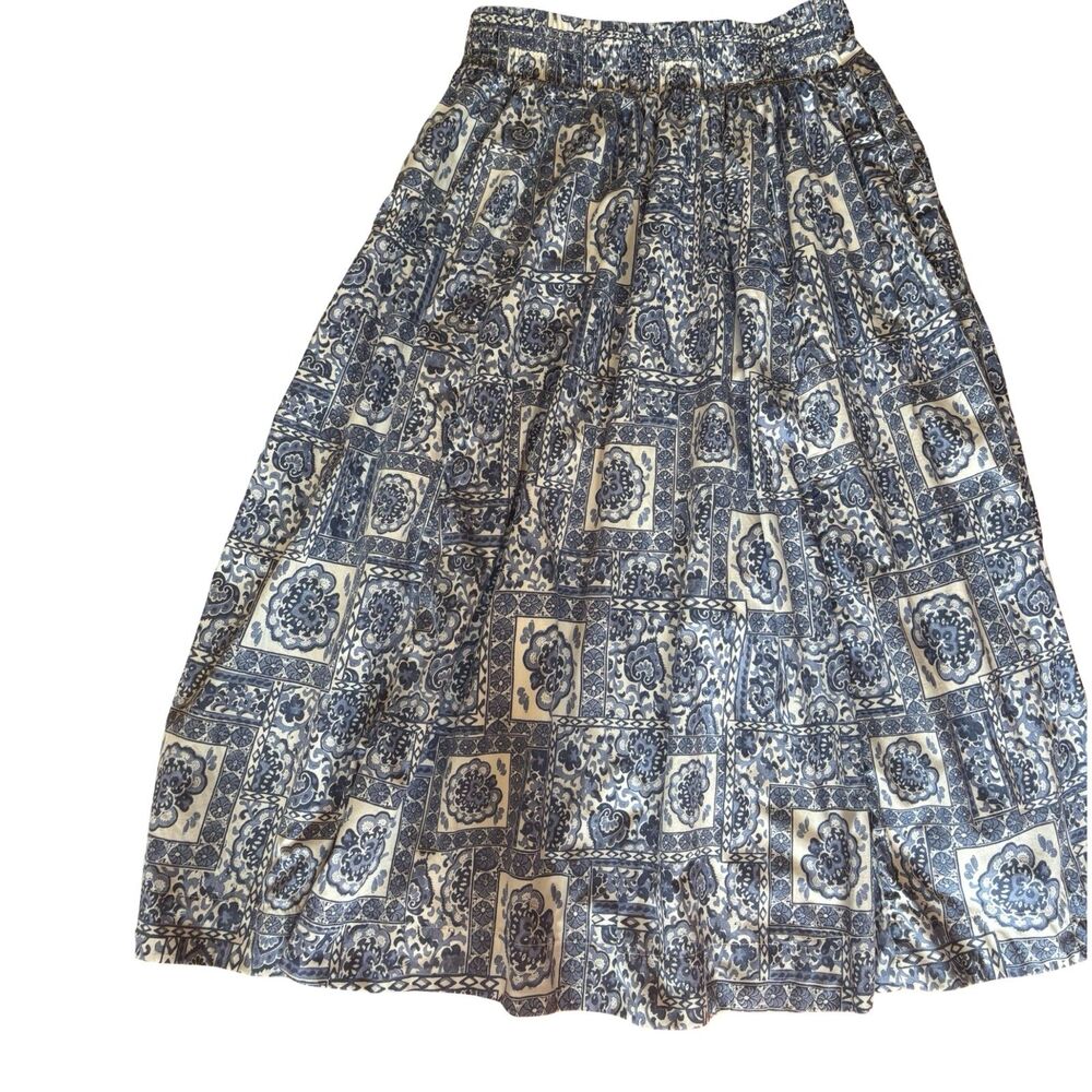 Abercrombie NWOT Pattern Mixed Poplin Tiered Maxi Skirt Blue Tile Print PM - Picture 7 of 13